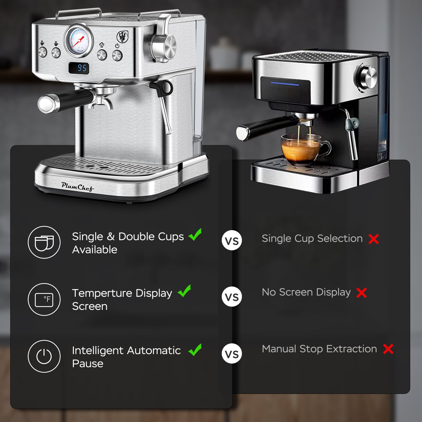 Professional Espresso Machine With Milk Frother, Single & Double Shot, Pod Compatible, Visual Display Of Pressure, Removable Water Tank