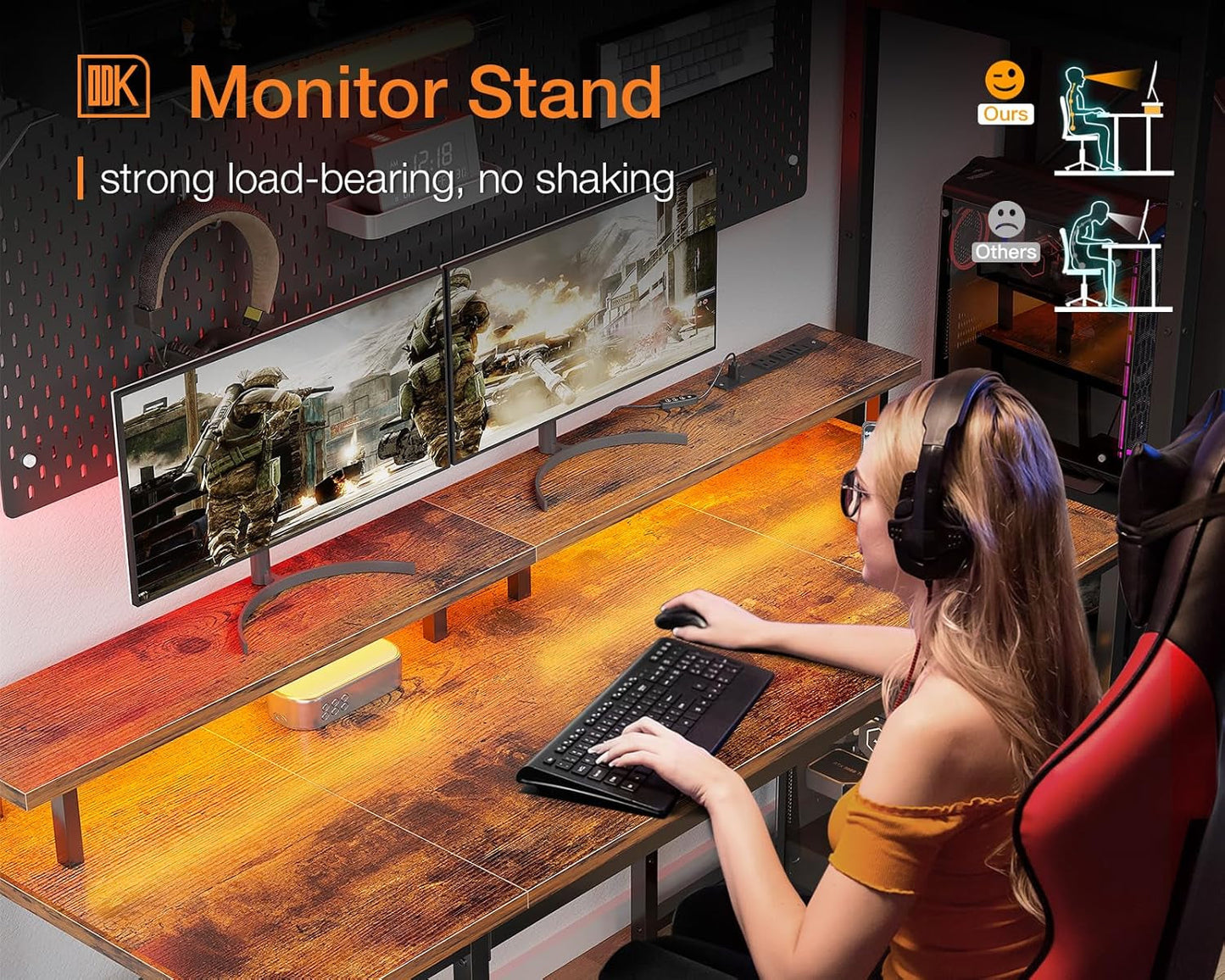 48 Inch Computer Desk with LED Lights & Power Outlets