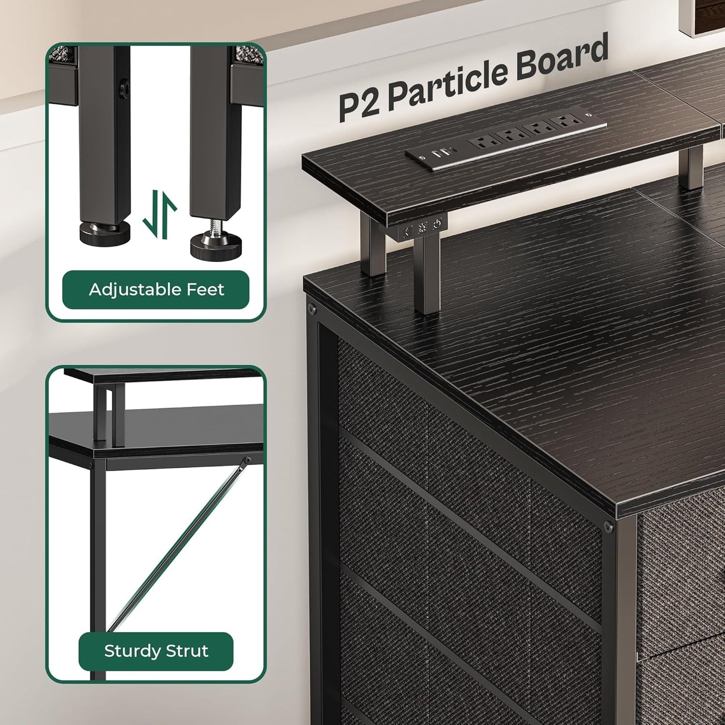 47 Inch Computer Desk with Power Outlets and LED Lights