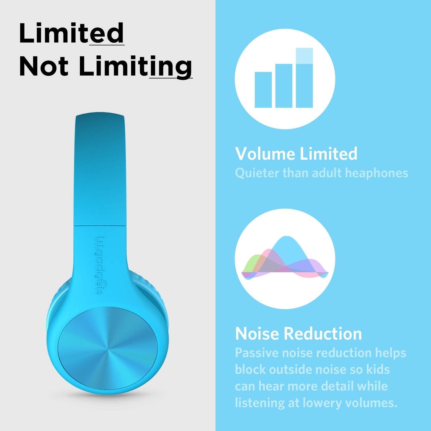 Connect+ Pro Wired Kids Headphones for School W/Microphone, Volume Limiting & Noise Reduction Over-Ear Headset with Cord, Shareport Technology & Softtouch Padding, Blue Headphones for Kids