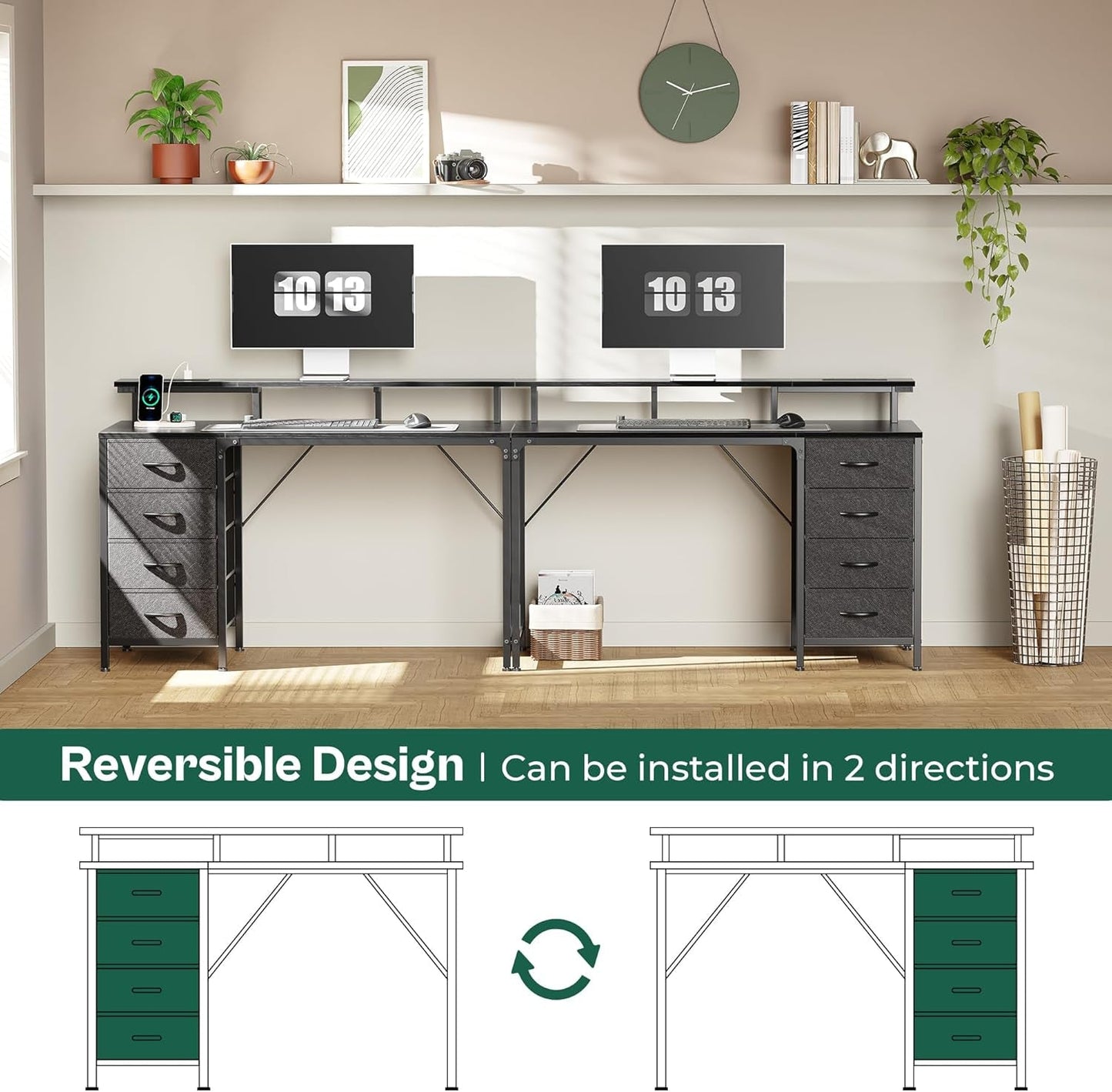 47 Inch Computer Desk with Power Outlets and LED Lights