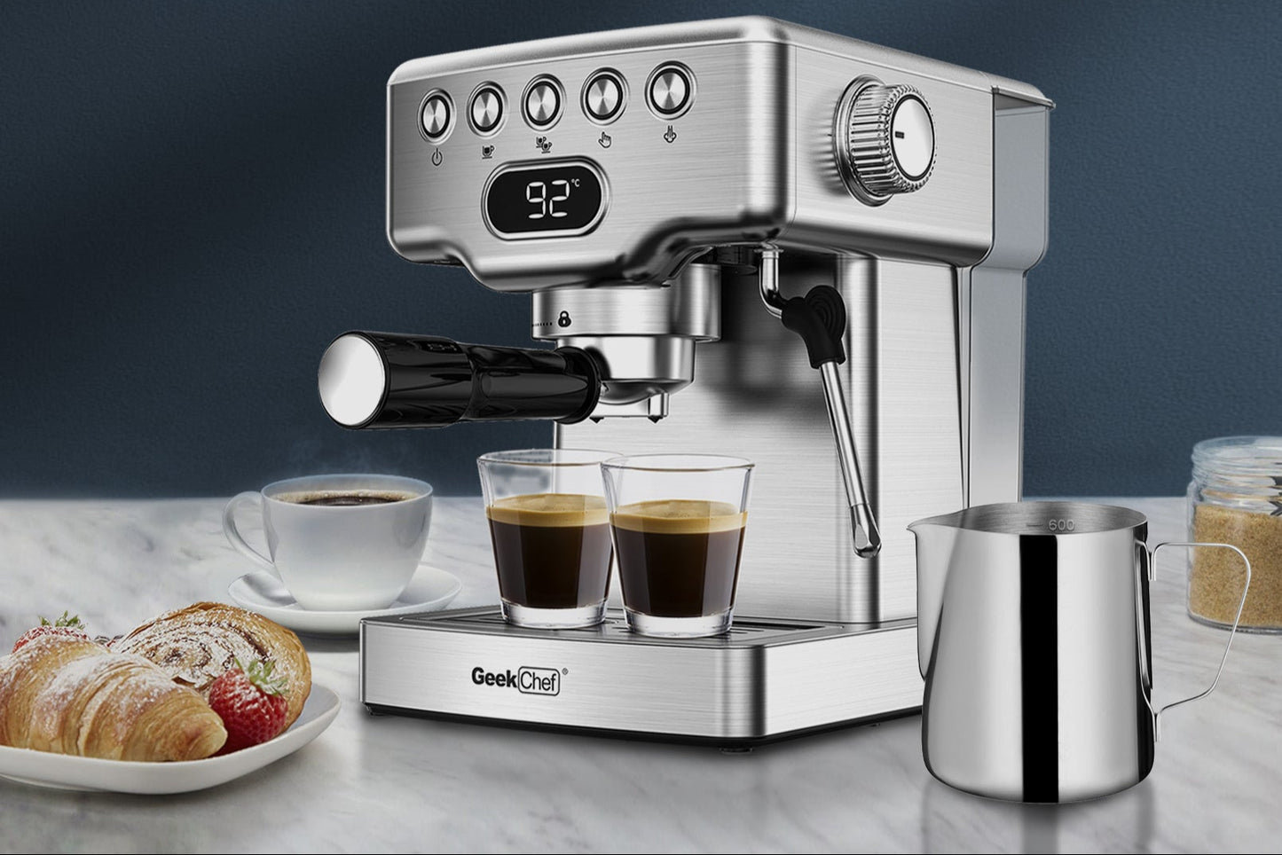 Geek Chef Espresso Machine With Milk Frother For Latte, Cappuccino, Macchiato