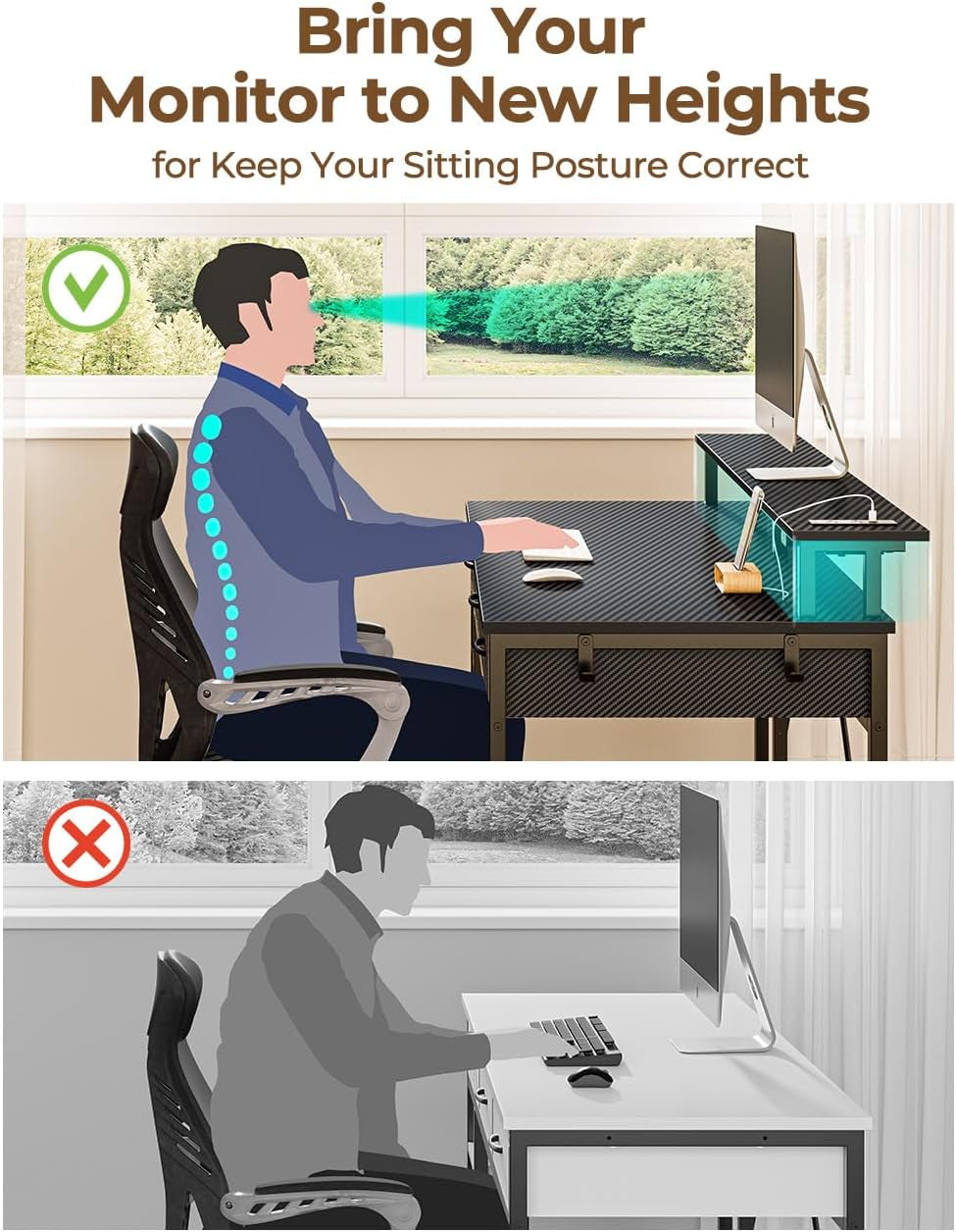 Computer Desk with Power Outlets & LED Light