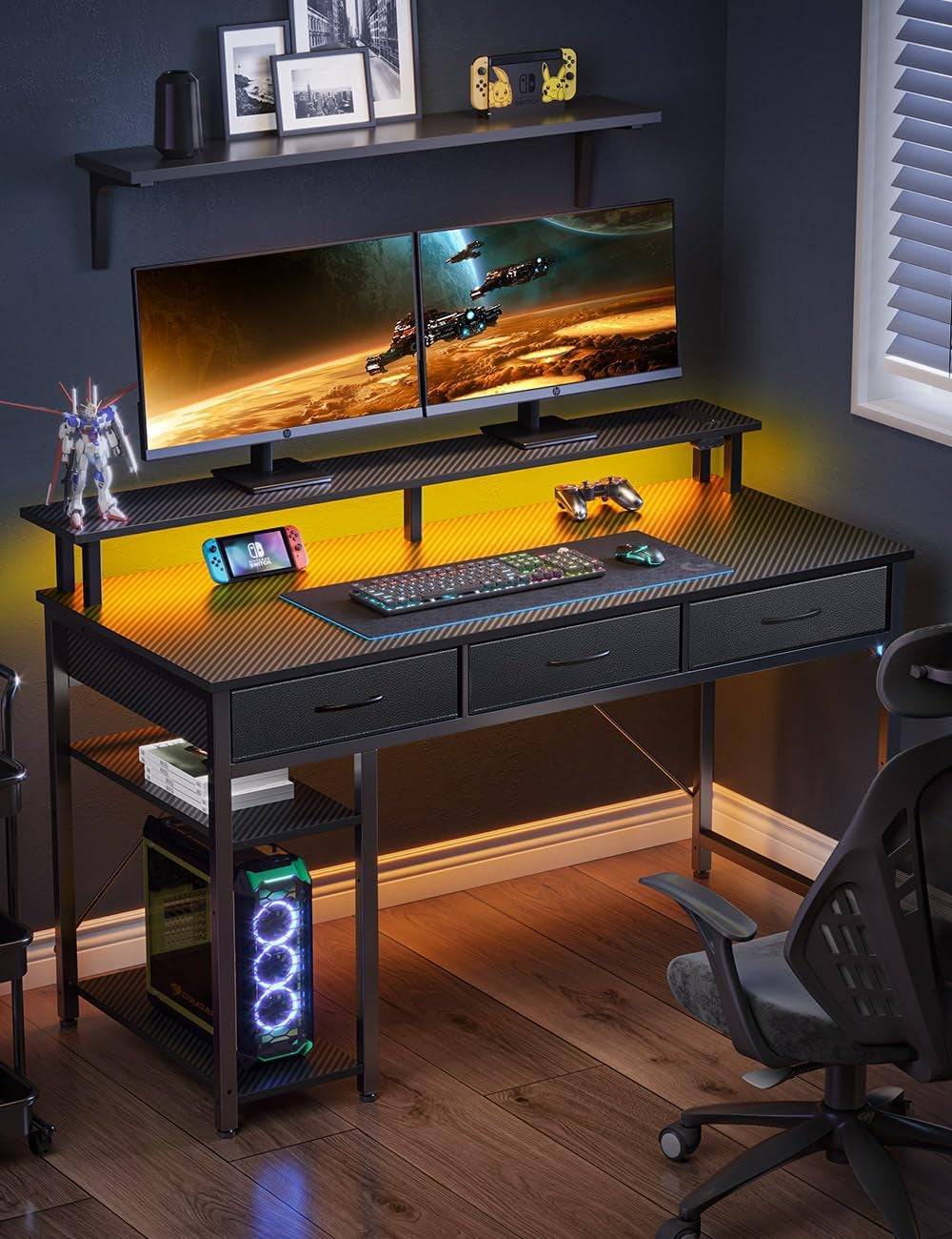 Computer Desk with Power Outlets & LED Light