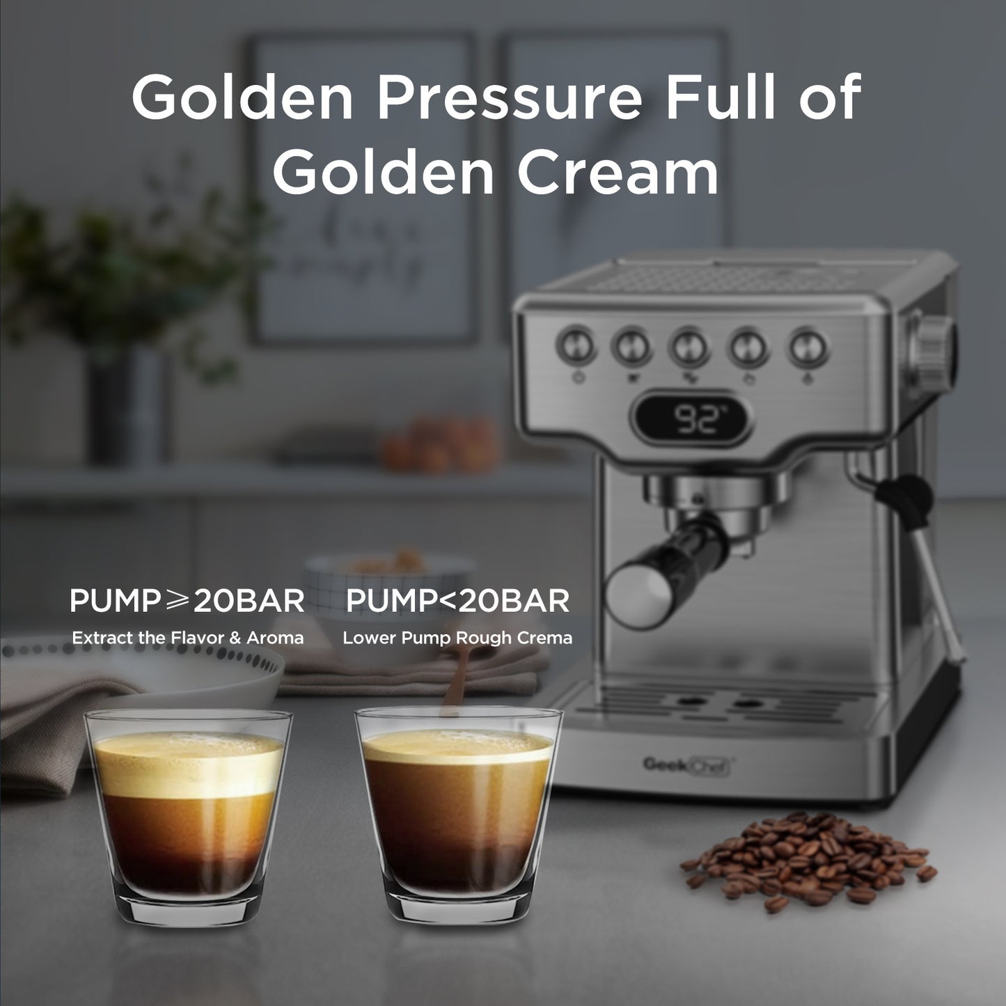 Geek Chef Espresso Machine With Milk Frother For Latte, Cappuccino, Macchiato