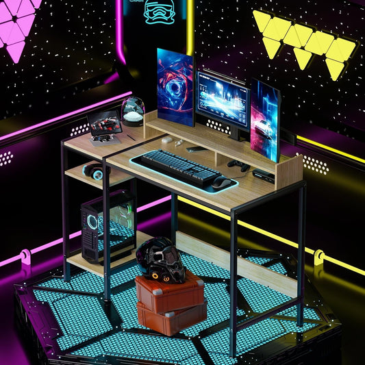 Small Computer Gaming Desk - 47” Home Office Desk with Storage,