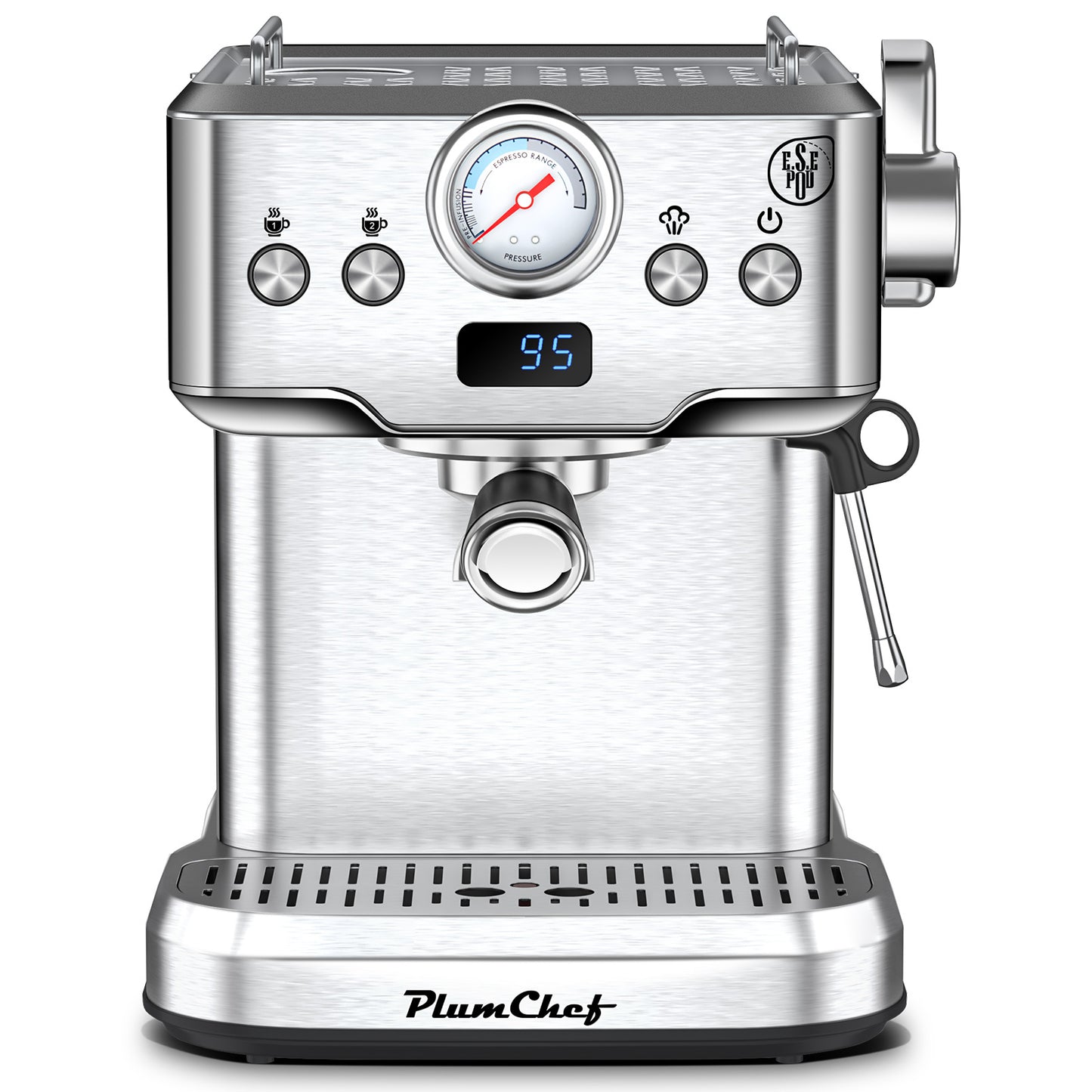 Professional Espresso Machine With Milk Frother, Single & Double Shot, Pod Compatible, Visual Display Of Pressure, Removable Water Tank