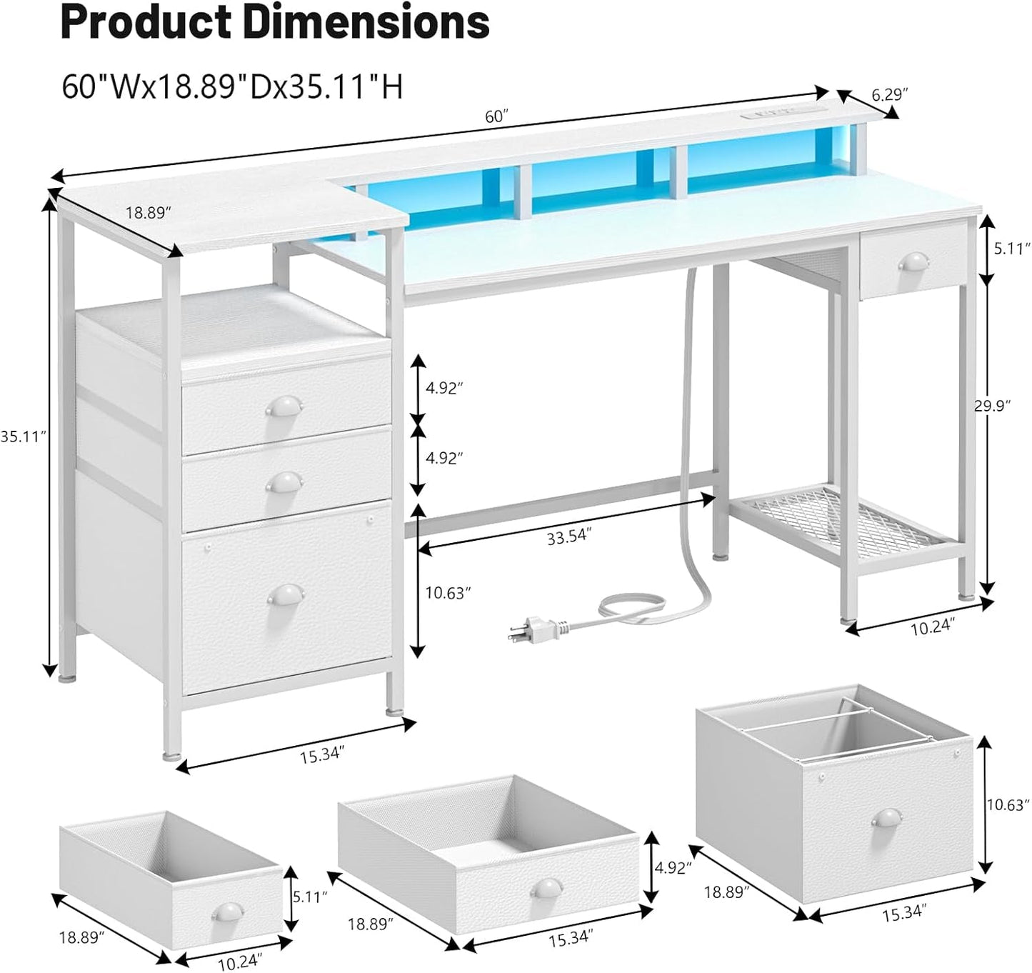 60" White Computer Desk with 4 Drawers