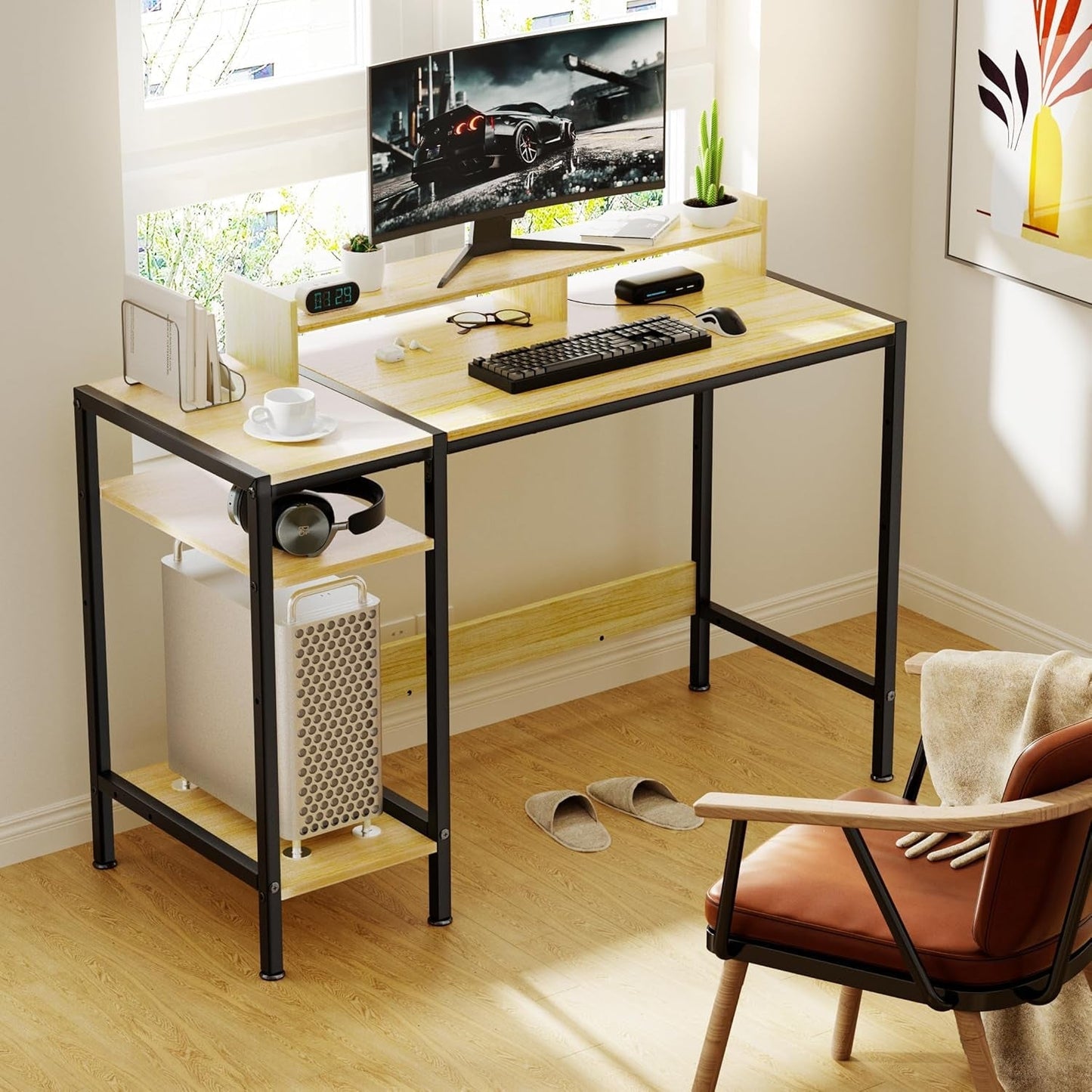 Small Computer Gaming Desk - 47” Home Office Desk with Storage,