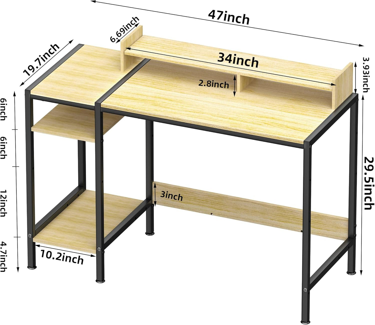 Small Computer Gaming Desk - 47” Home Office Desk with Storage,