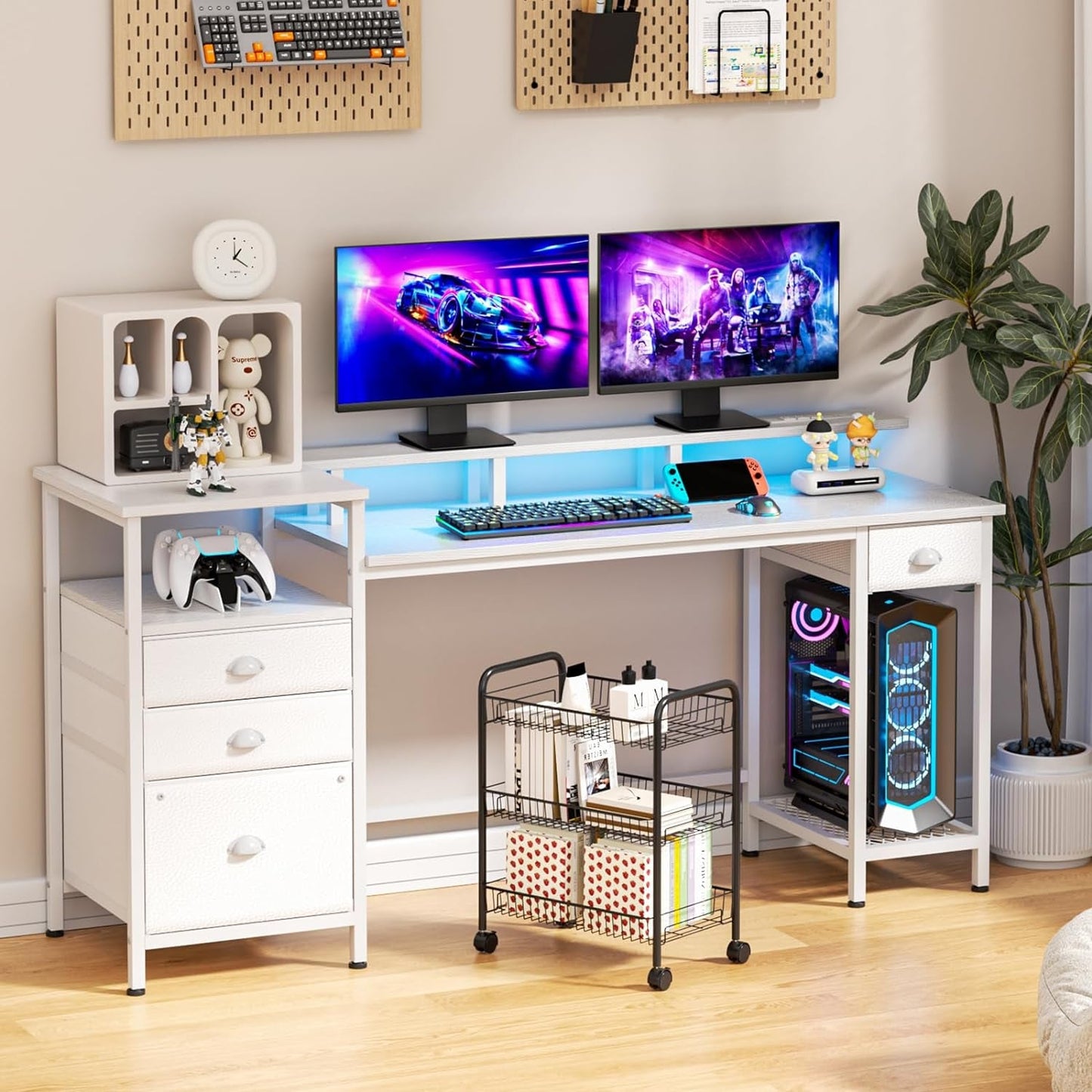60" White Computer Desk with 4 Drawers