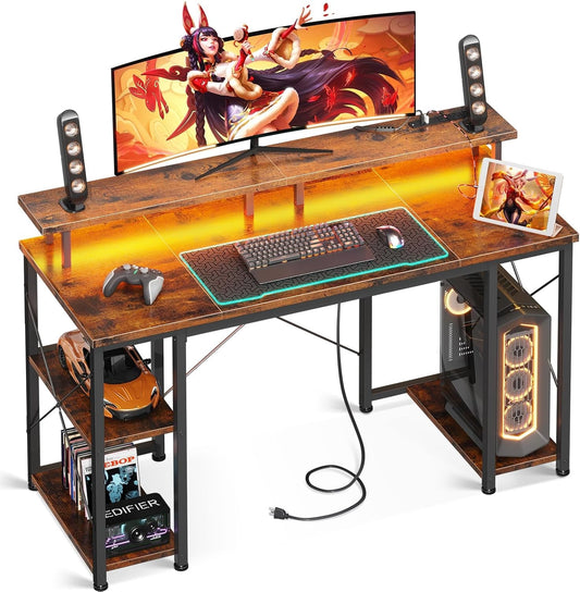 48 Inch Computer Desk with LED Lights & Power Outlets