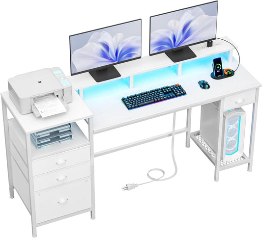 60" White Computer Desk with 4 Drawers