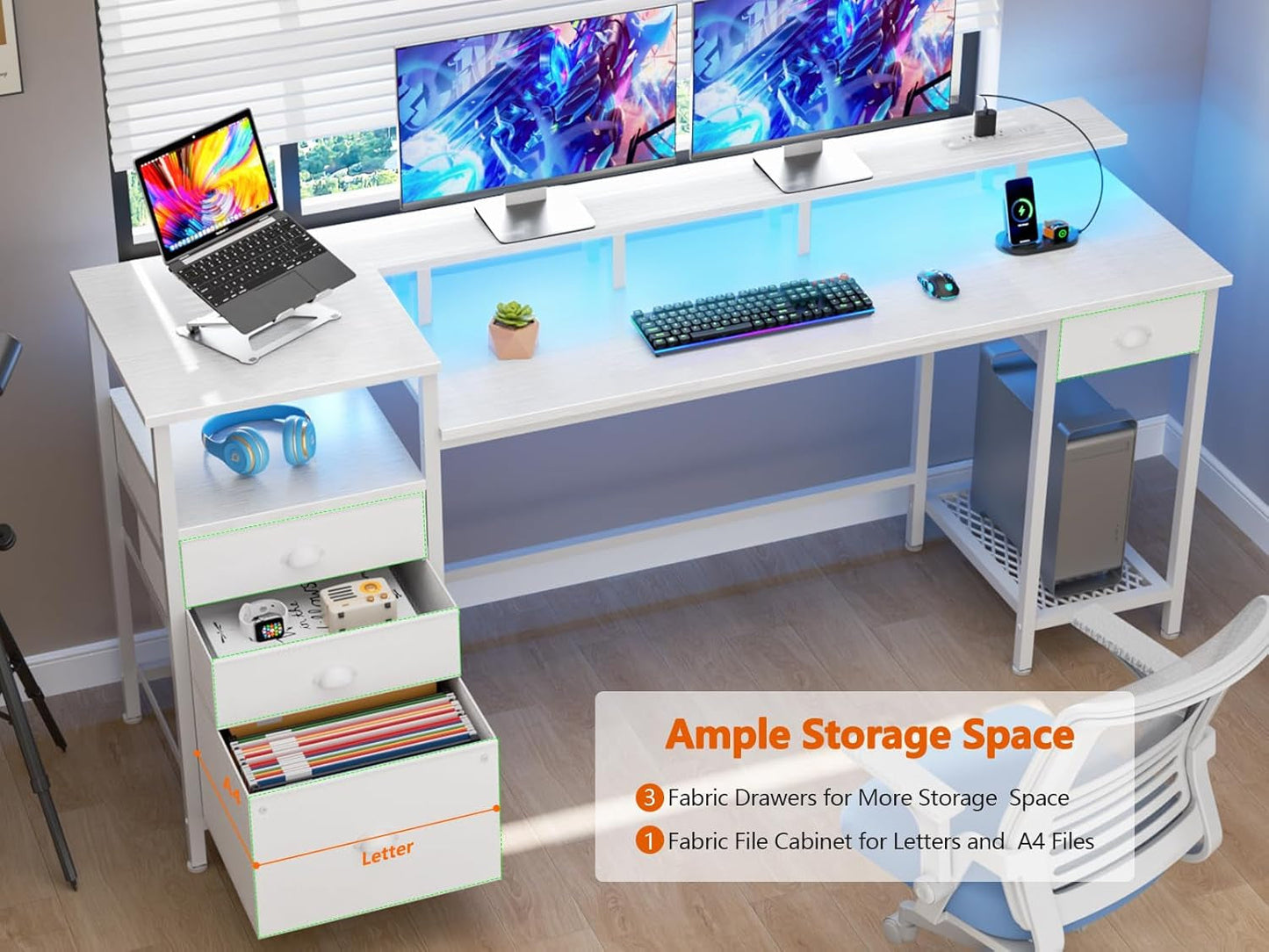60" White Computer Desk with 4 Drawers