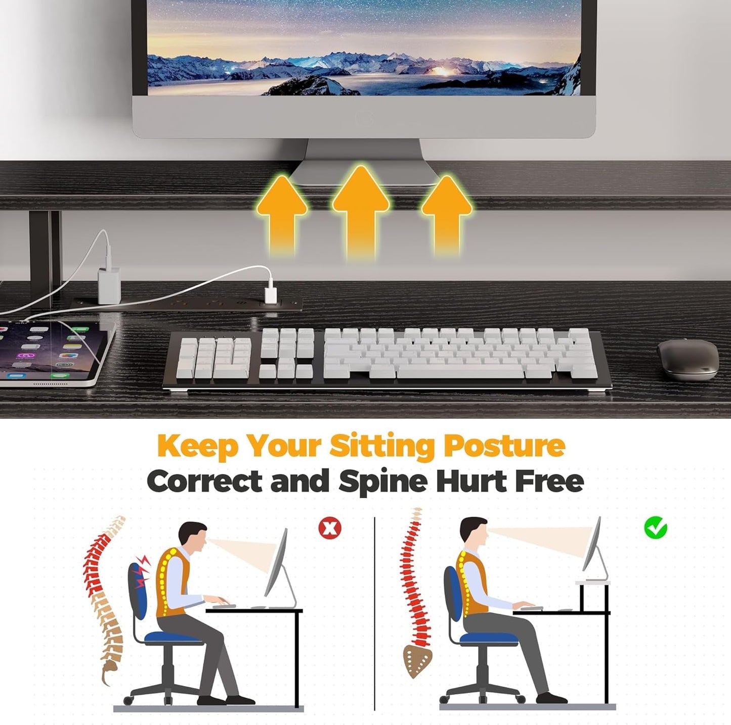 56" L-Shaped Computer Desk with LED Lights and Power Outlets